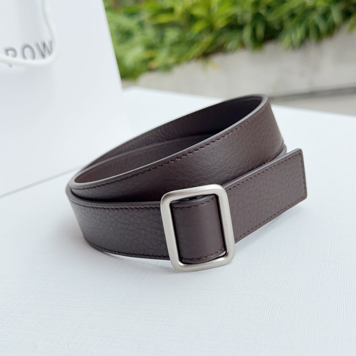 The Row Jin Belt 3cm Chocolate Sliver Cowhide 211140