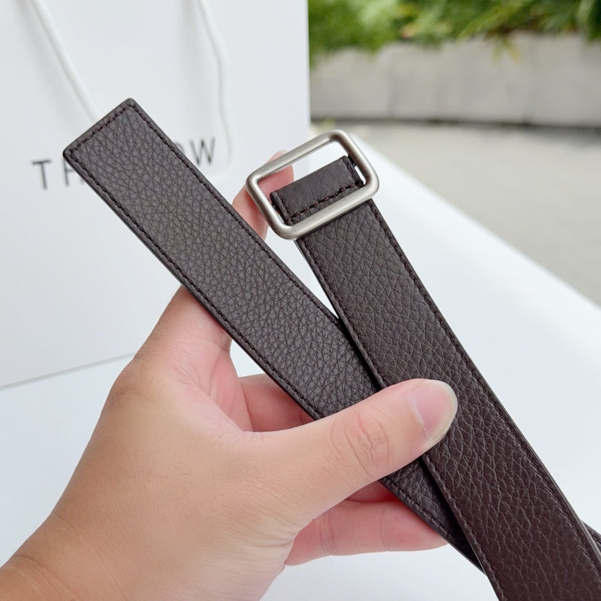 The Row Jin Belt 3cm Chocolate Sliver Cowhide 211140