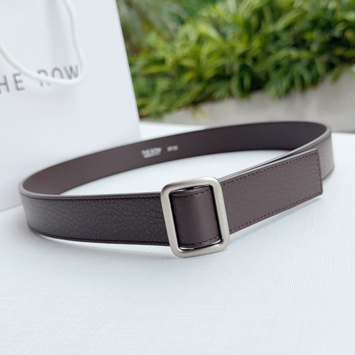 The Row Jin Belt 3cm Chocolate Sliver Cowhide 211140