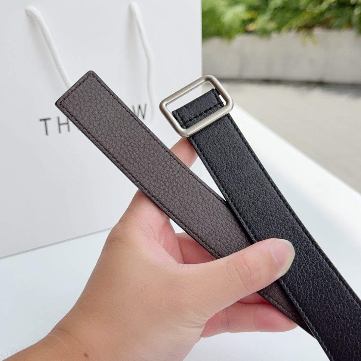 The Row Jin Belt 3cm Black Sliver Cowhide 211144