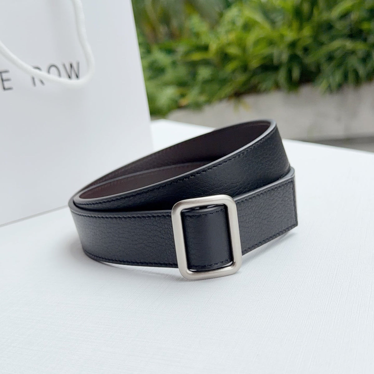 The Row Jin Belt 3cm Black Sliver Cowhide 211144