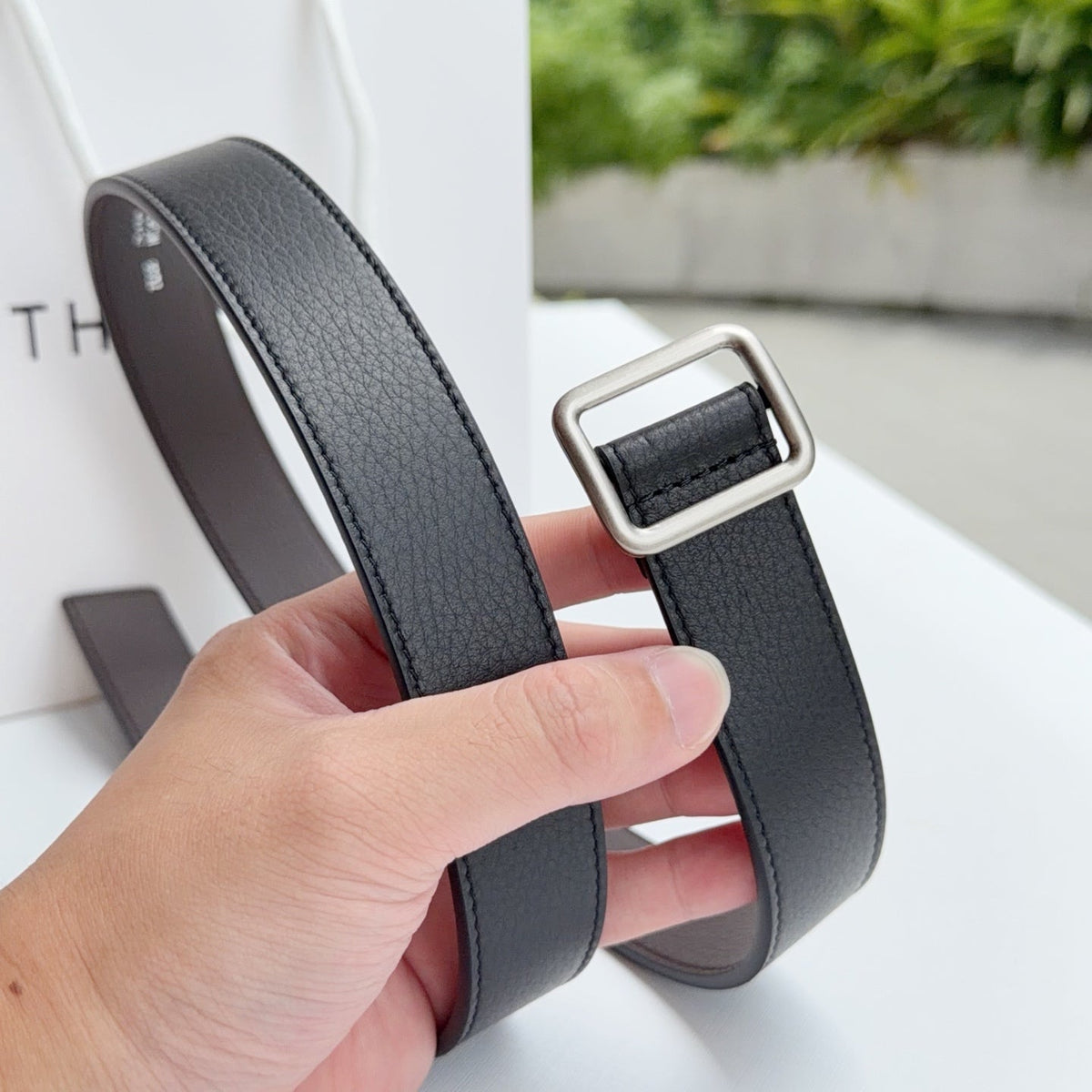The Row Jin Belt 3cm Black Sliver Cowhide 211144