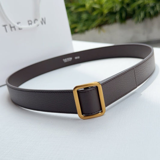 The Row Jin Belt 3cm Chocolate Gold Cowhide 211141