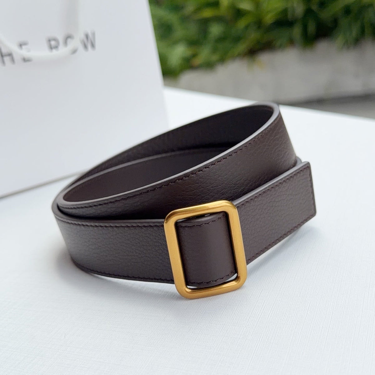 The Row Jin Belt 3cm Chocolate Gold Cowhide 211141