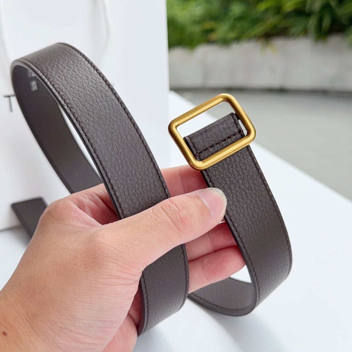 The Row Jin Belt 3cm Chocolate Gold Cowhide 211141