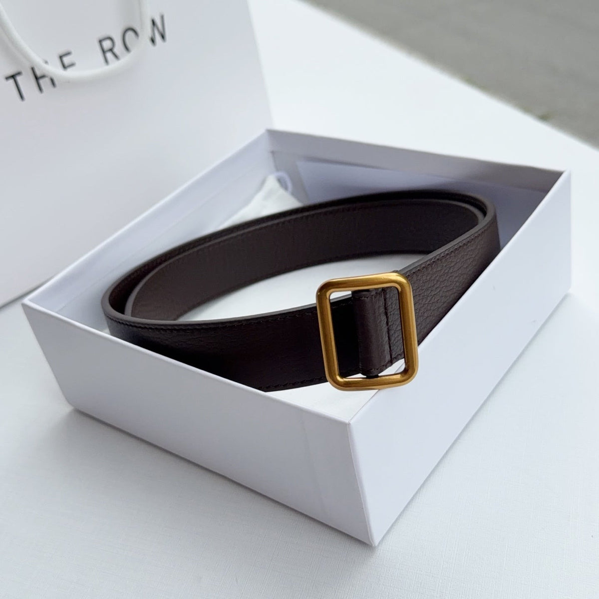 The Row Jin Belt 3cm Chocolate Gold Cowhide 211141