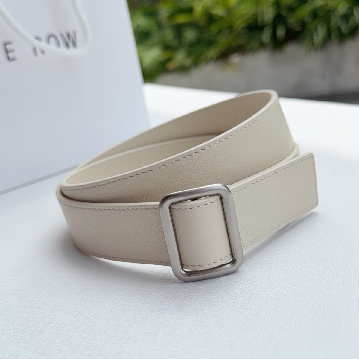 The Row Jin Belt 3cm Cream Sliver Cowhide 211142
