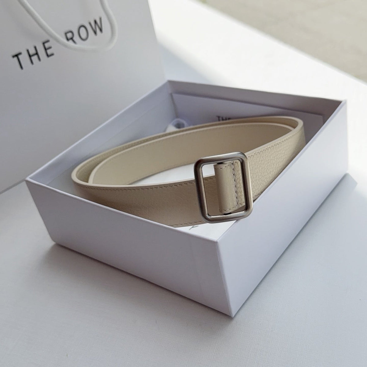 The Row Jin Belt 3cm Cream Sliver Cowhide 211142