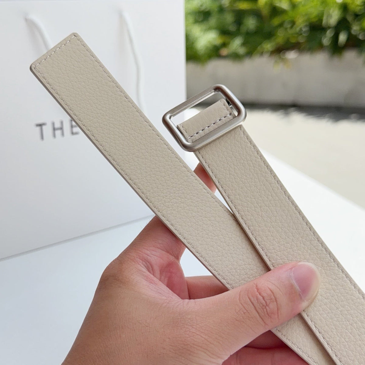 The Row Jin Belt 3cm Cream Sliver Cowhide 211142