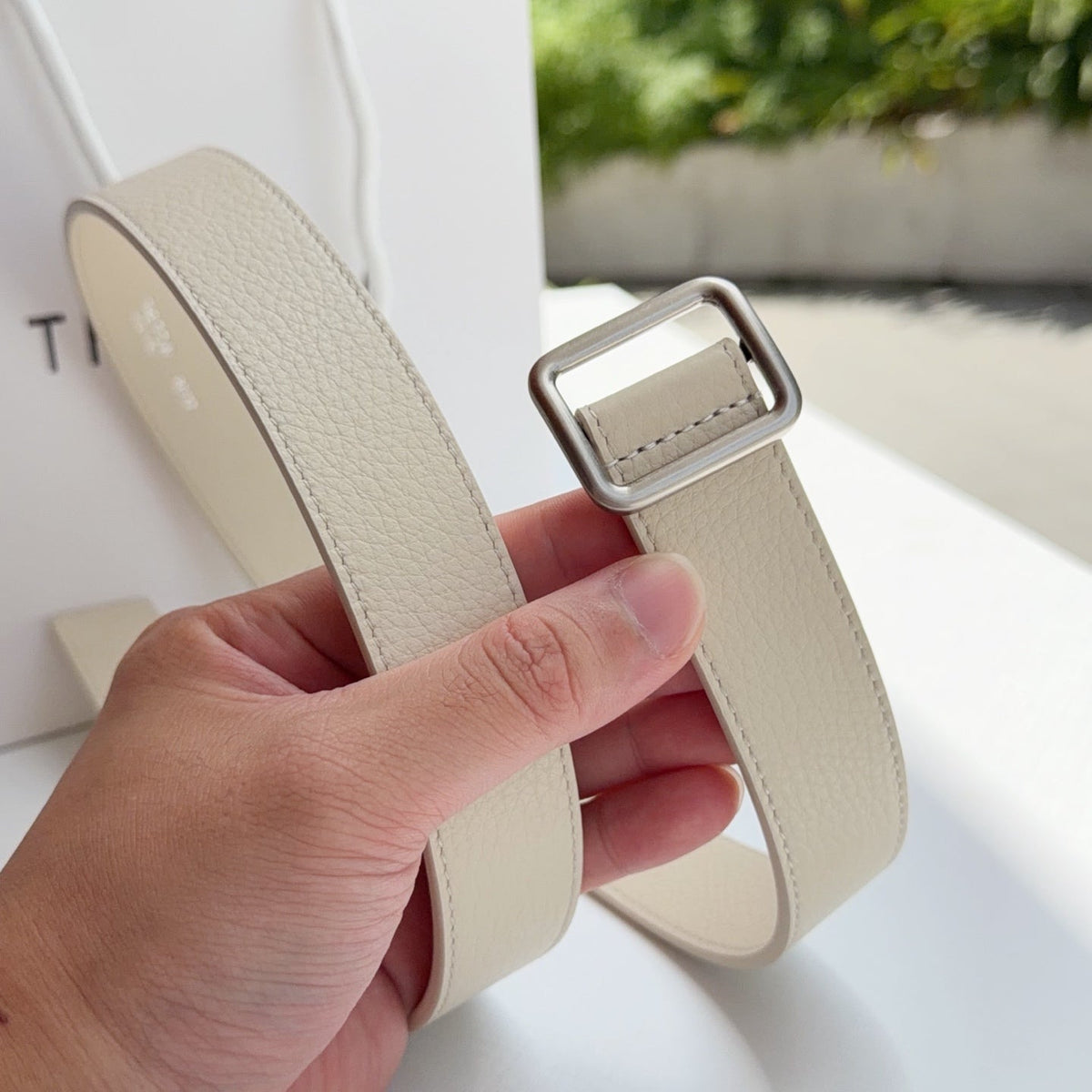 The Row Jin Belt 3cm Cream Sliver Cowhide 211142