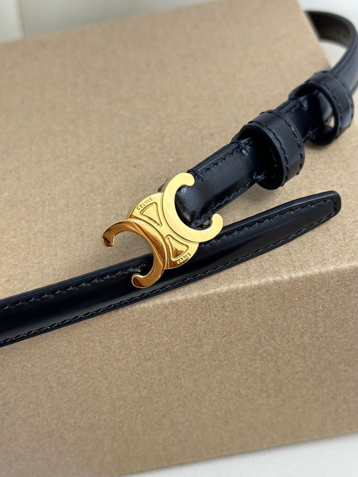 CEL Gold Buckle 13mm Belt Black Cowhide 179725