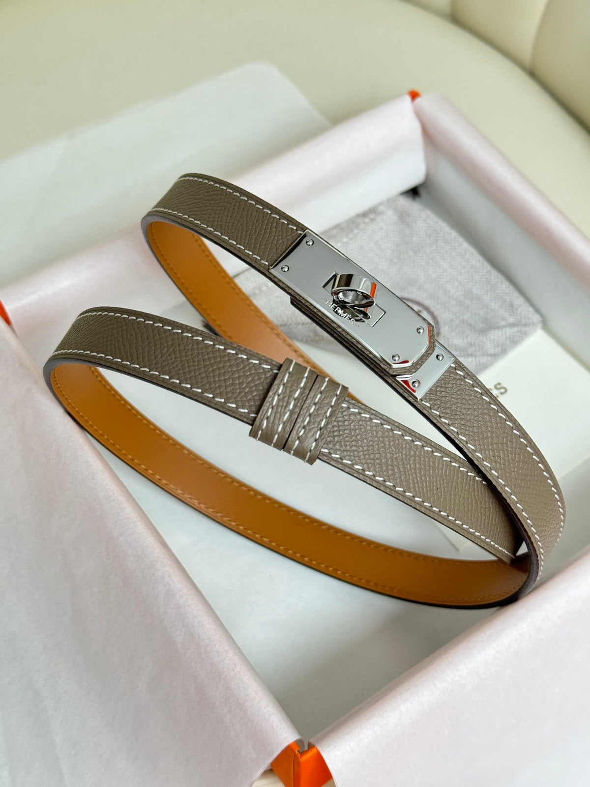HM Kelly Belt 18mm Elephant Gray Epsom Leather