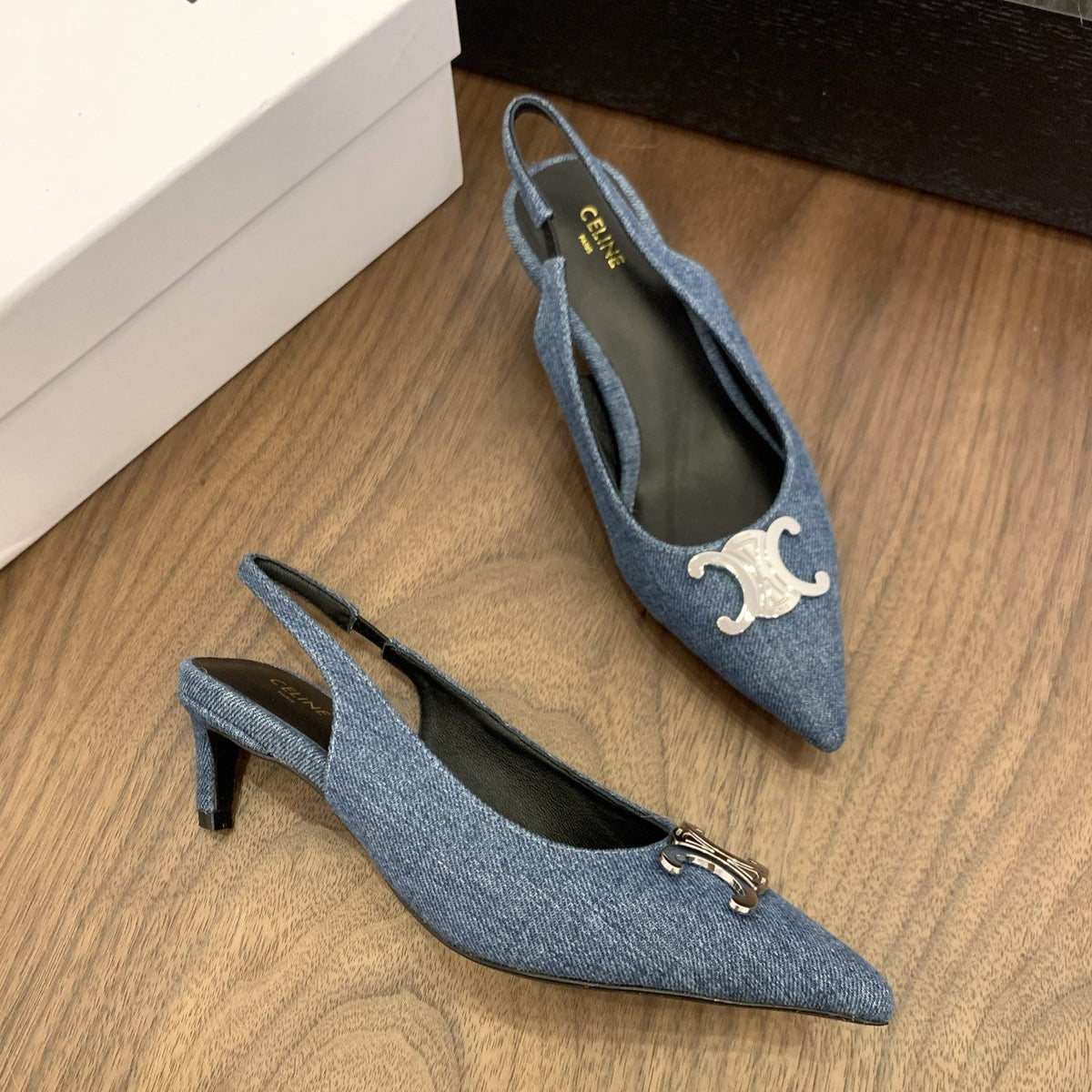 CL Alma Triomphe Slingback 50mm In Blue Denim 318794