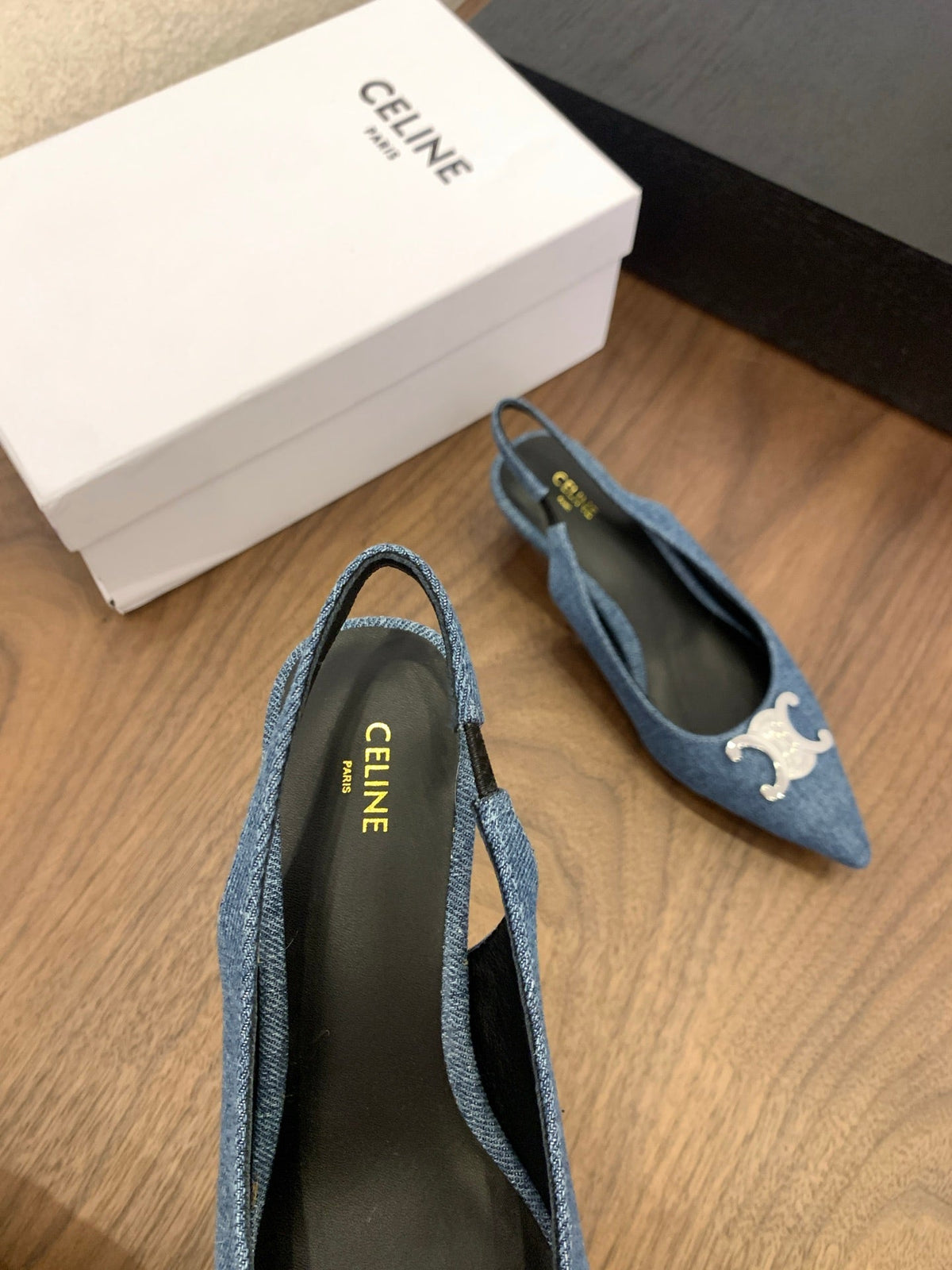 CL Alma Triomphe Slingback 50mm In Blue Denim 318794