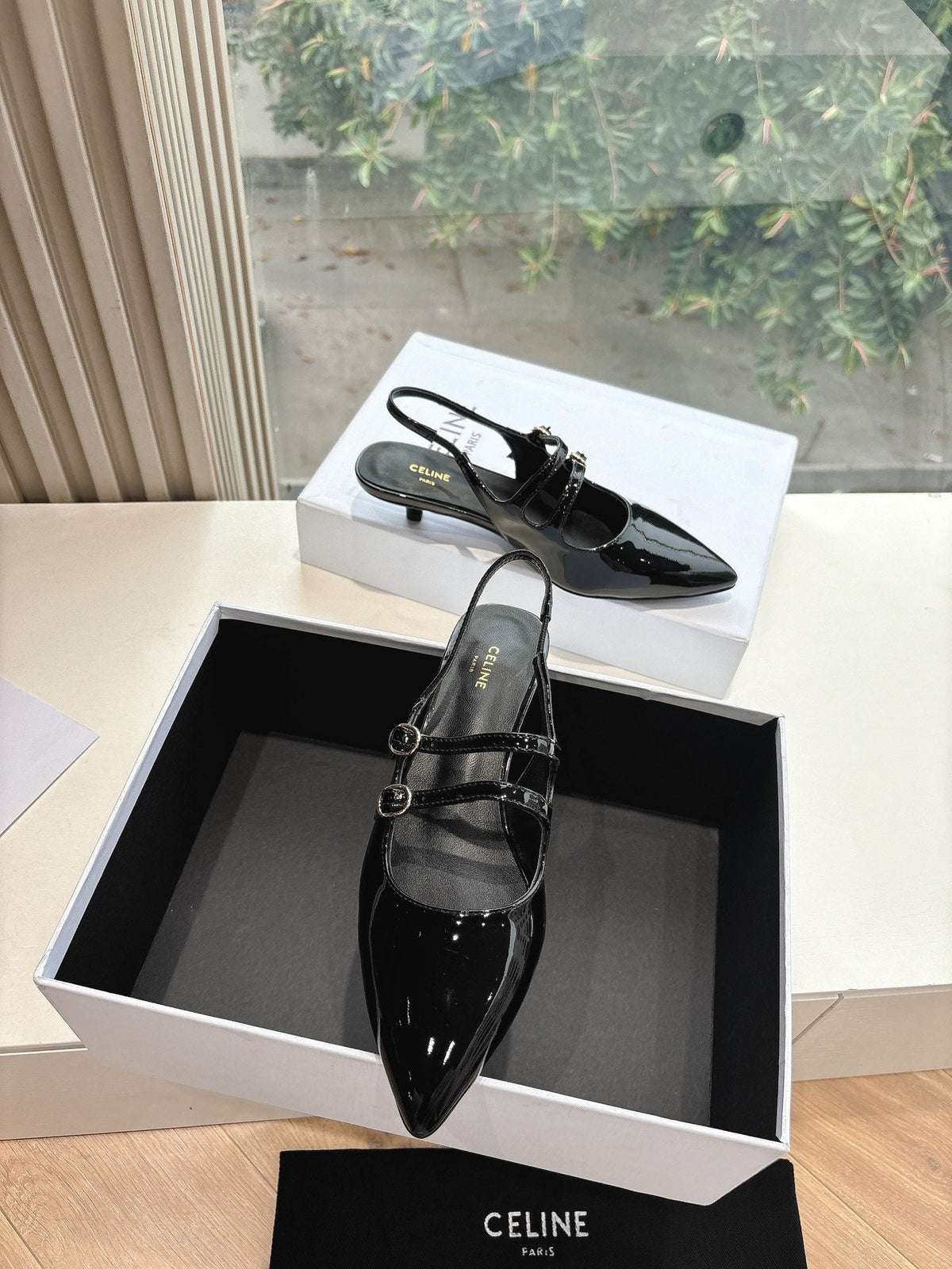 CELINE Slingback Black Snake Embossed Leather 285948