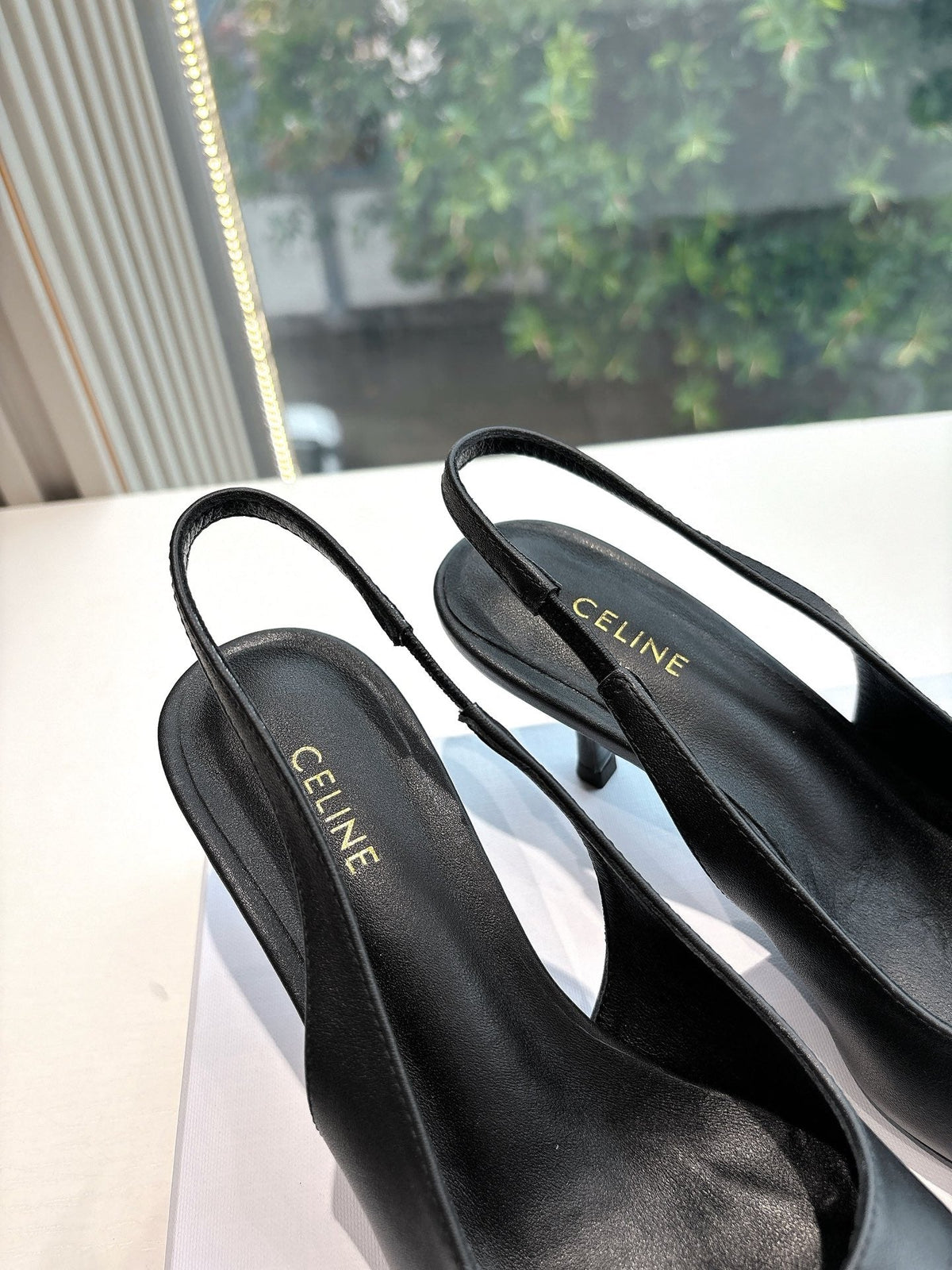 CELINE Slingback Leopard Black Leather 285983