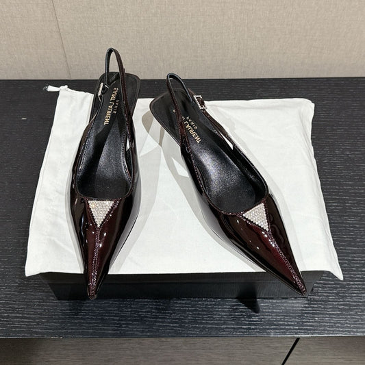 SL CHERISH CRYSTAL SLINGBACK WINE CALFSKIN