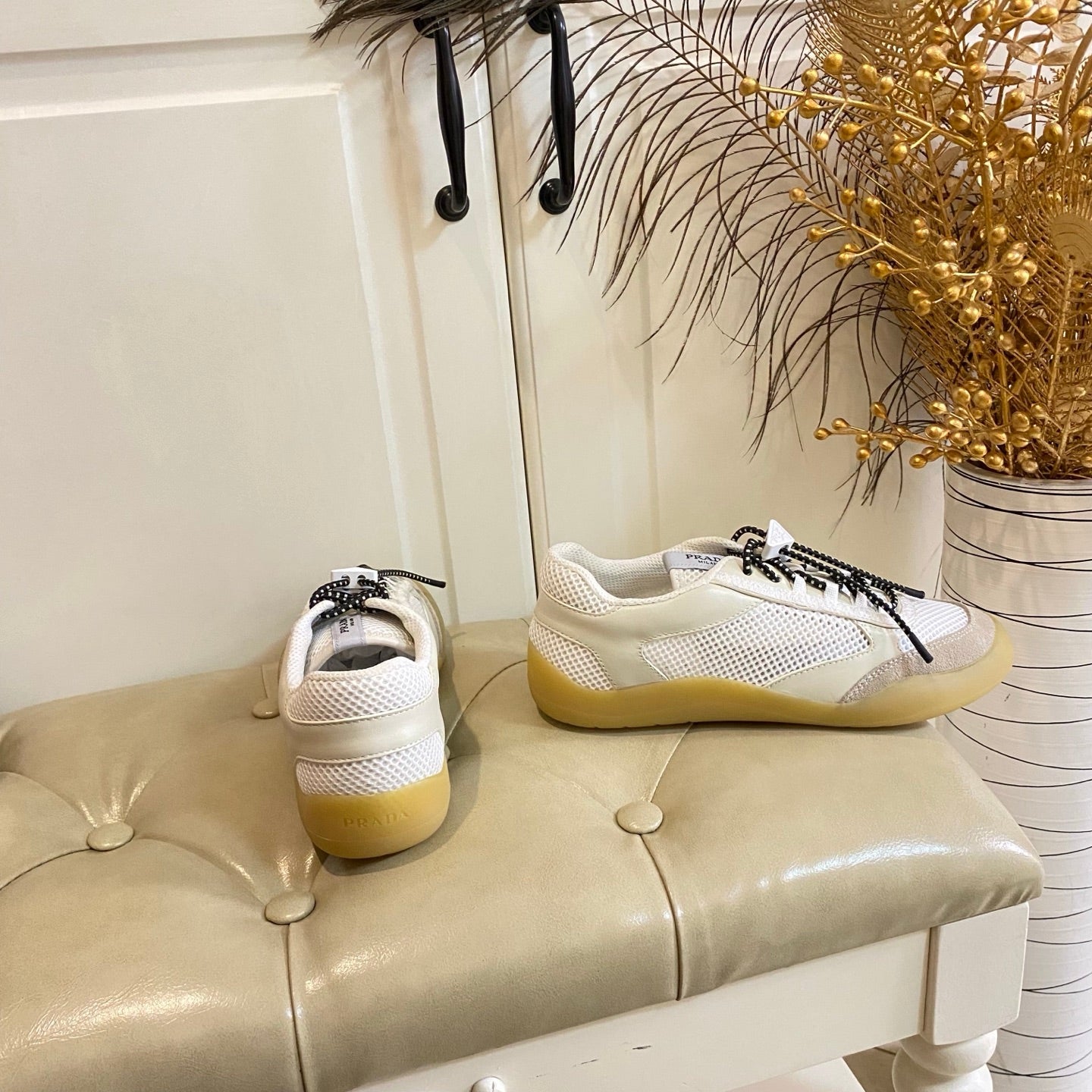 Prada Speedrock Sneaker Ivory Suede Mesh 687795