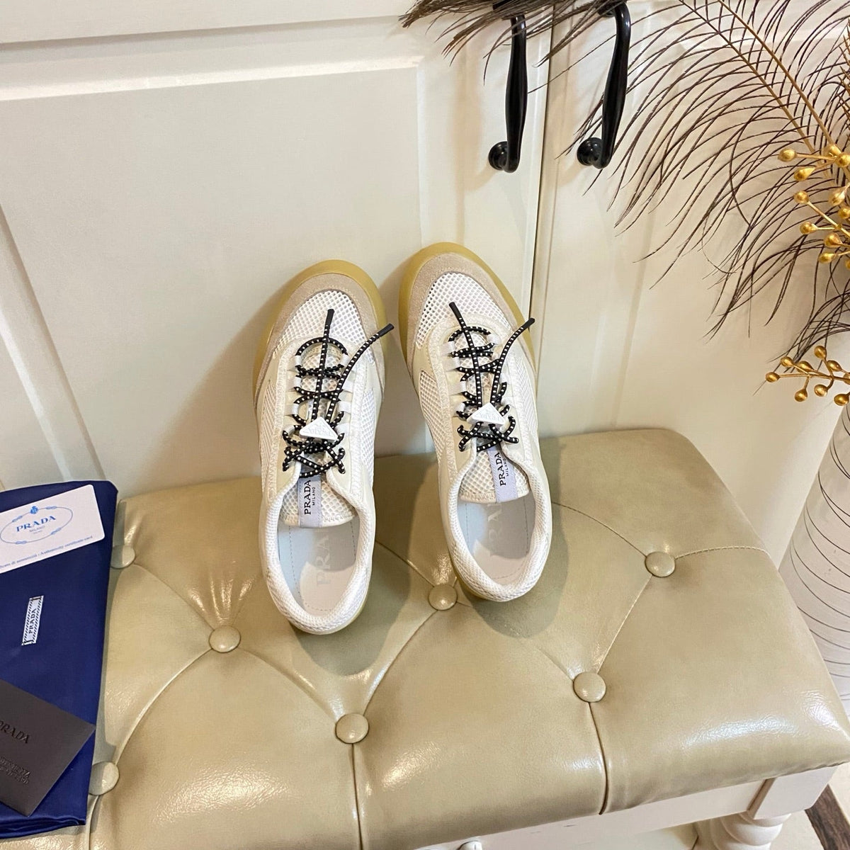 Prada Speedrock Sneaker Ivory Suede Mesh 687795