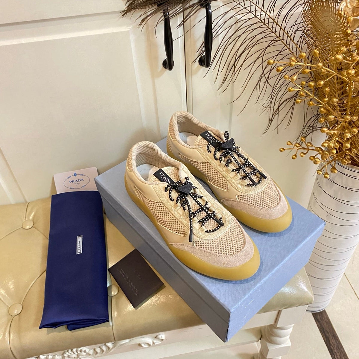Prada Speedrock Sneaker Beige Suede Mesh 687797