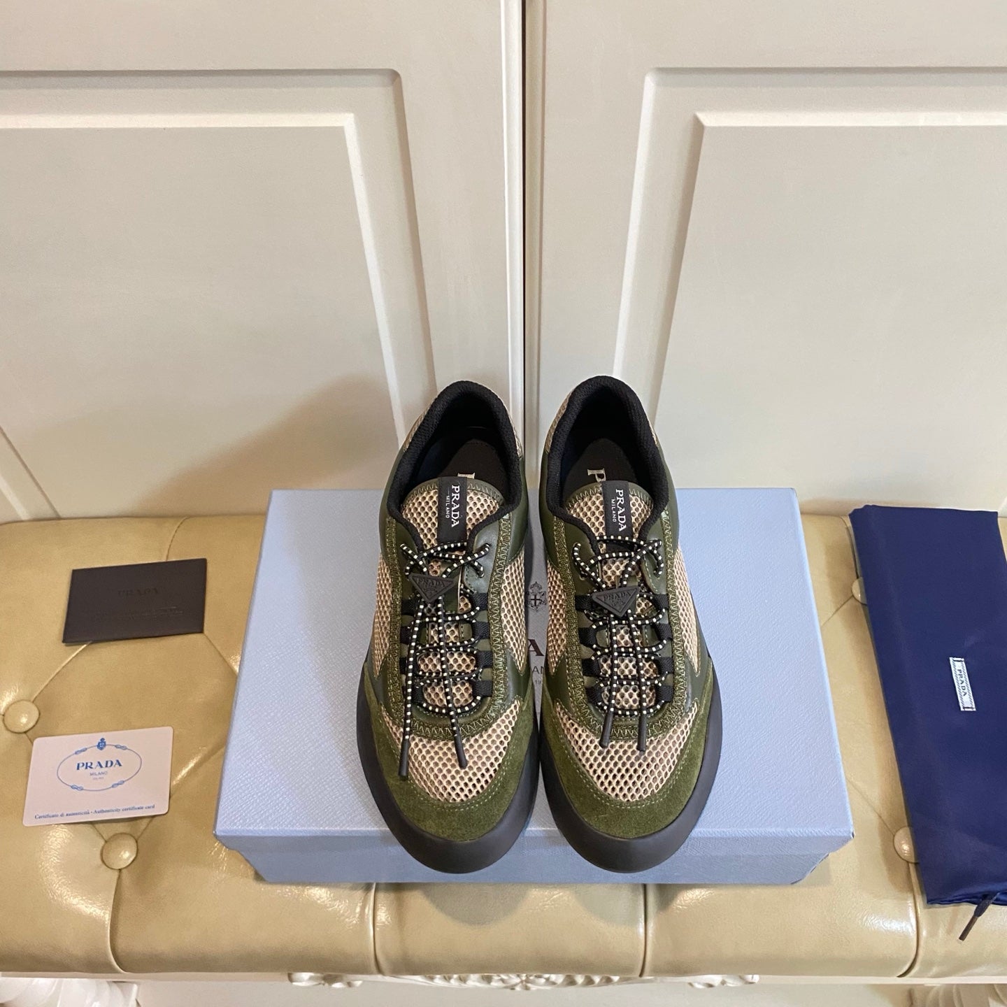 Prada Speedrock Sneaker Military Green Suede Mesh 687800
