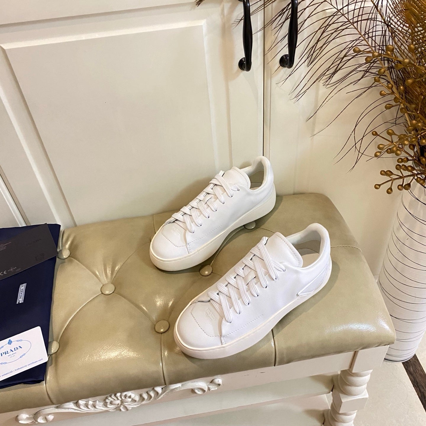 Prada 26s Court Sneakers Full White Leather 866069