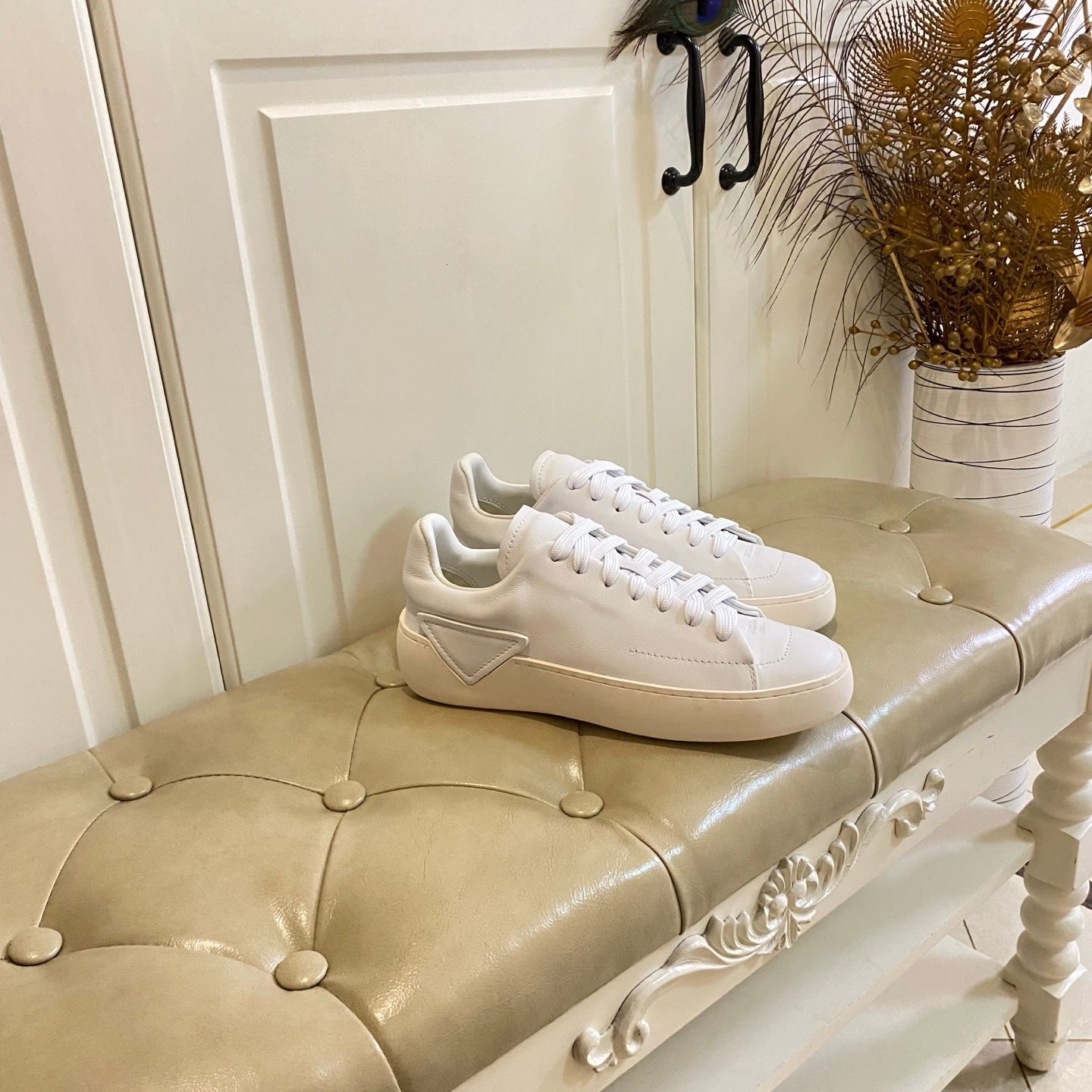 Prada 26s Court Sneakers Full White Leather 866069