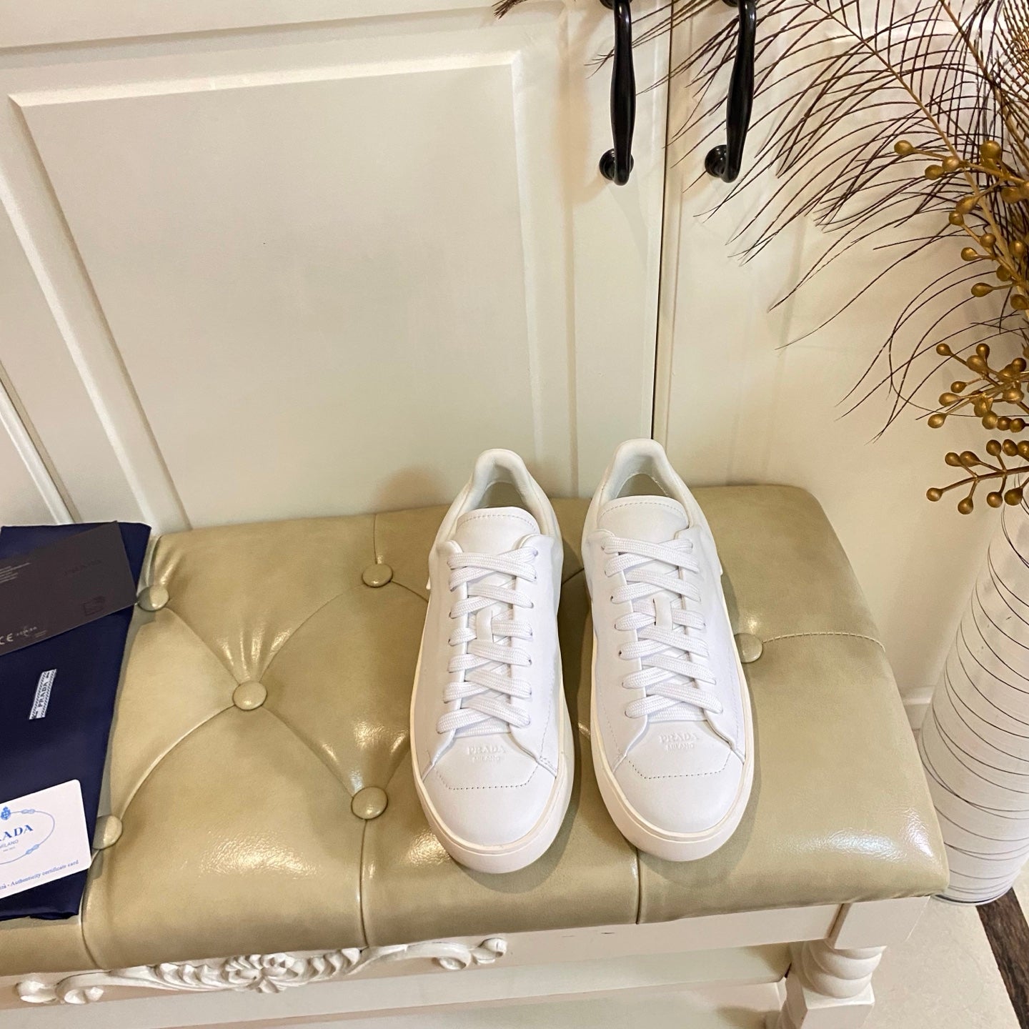 Prada 26s Court Sneakers Full White Leather 866069