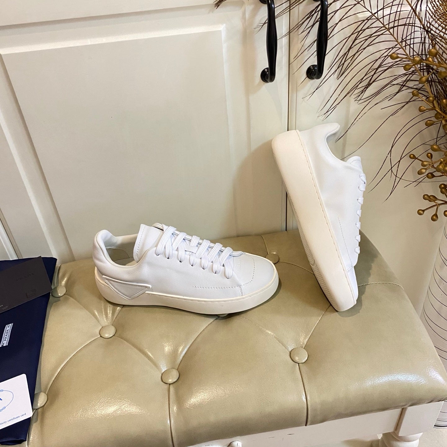 Prada 26s Court Sneakers Full White Leather 866069