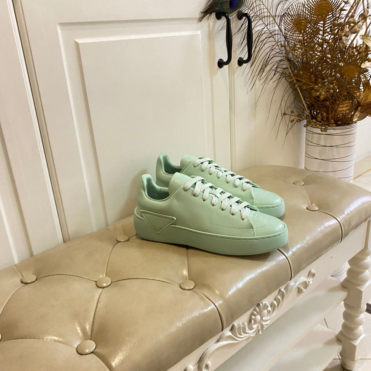 Prada 26s Court Sneakers Full Mint Green Leather 866071