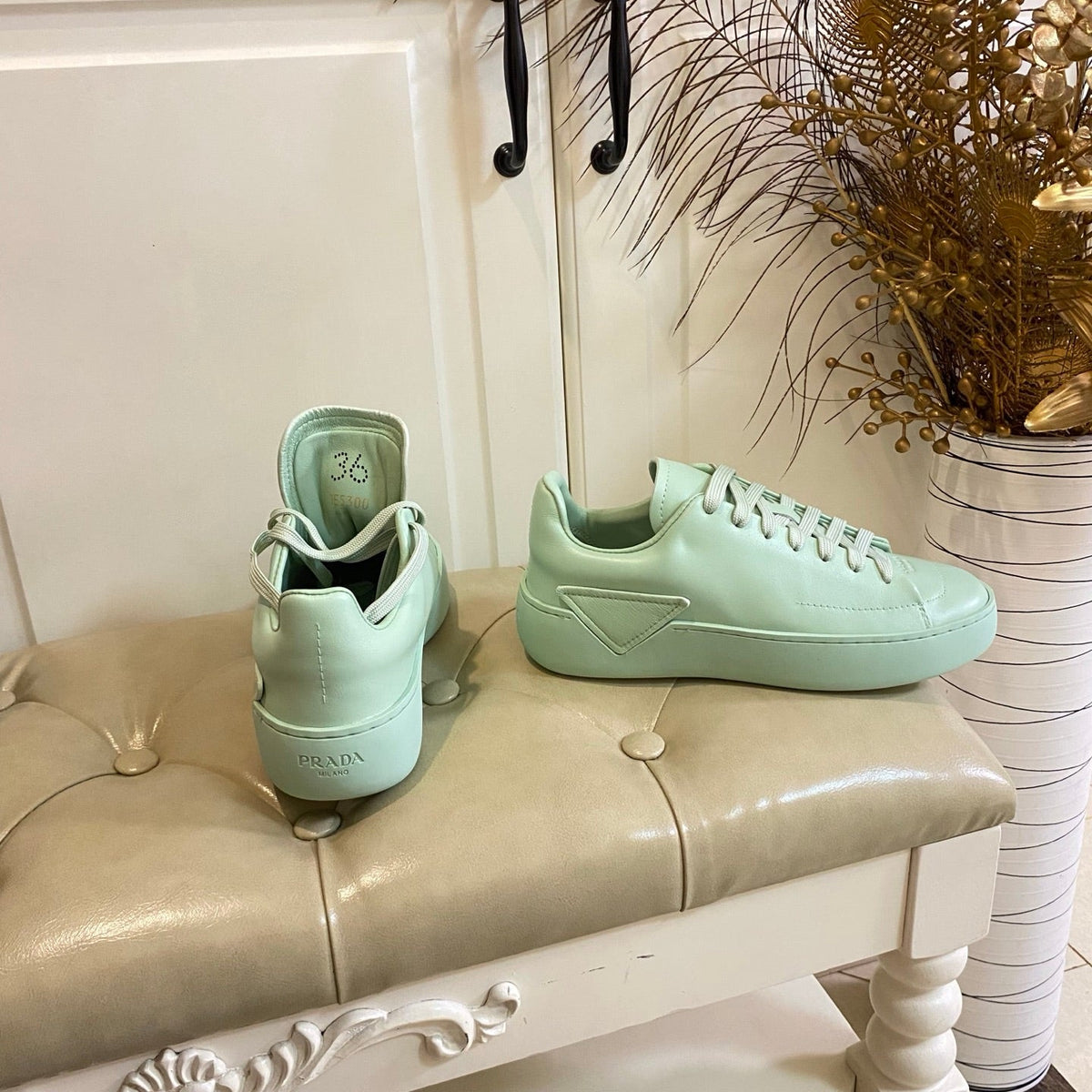 Prada 26s Court Sneakers Full Mint Green Leather 866071