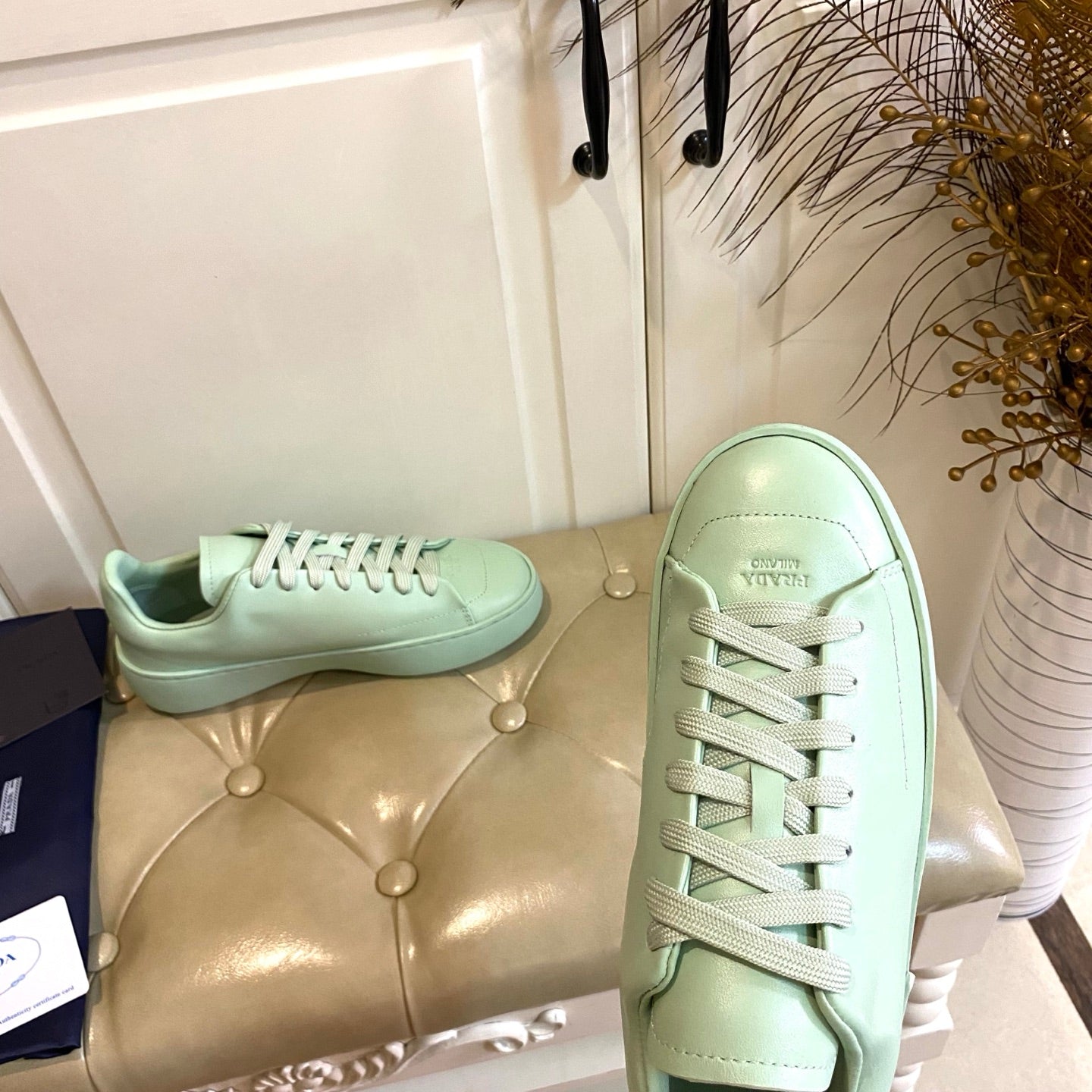 Prada 26s Court Sneakers Full Mint Green Leather 866071