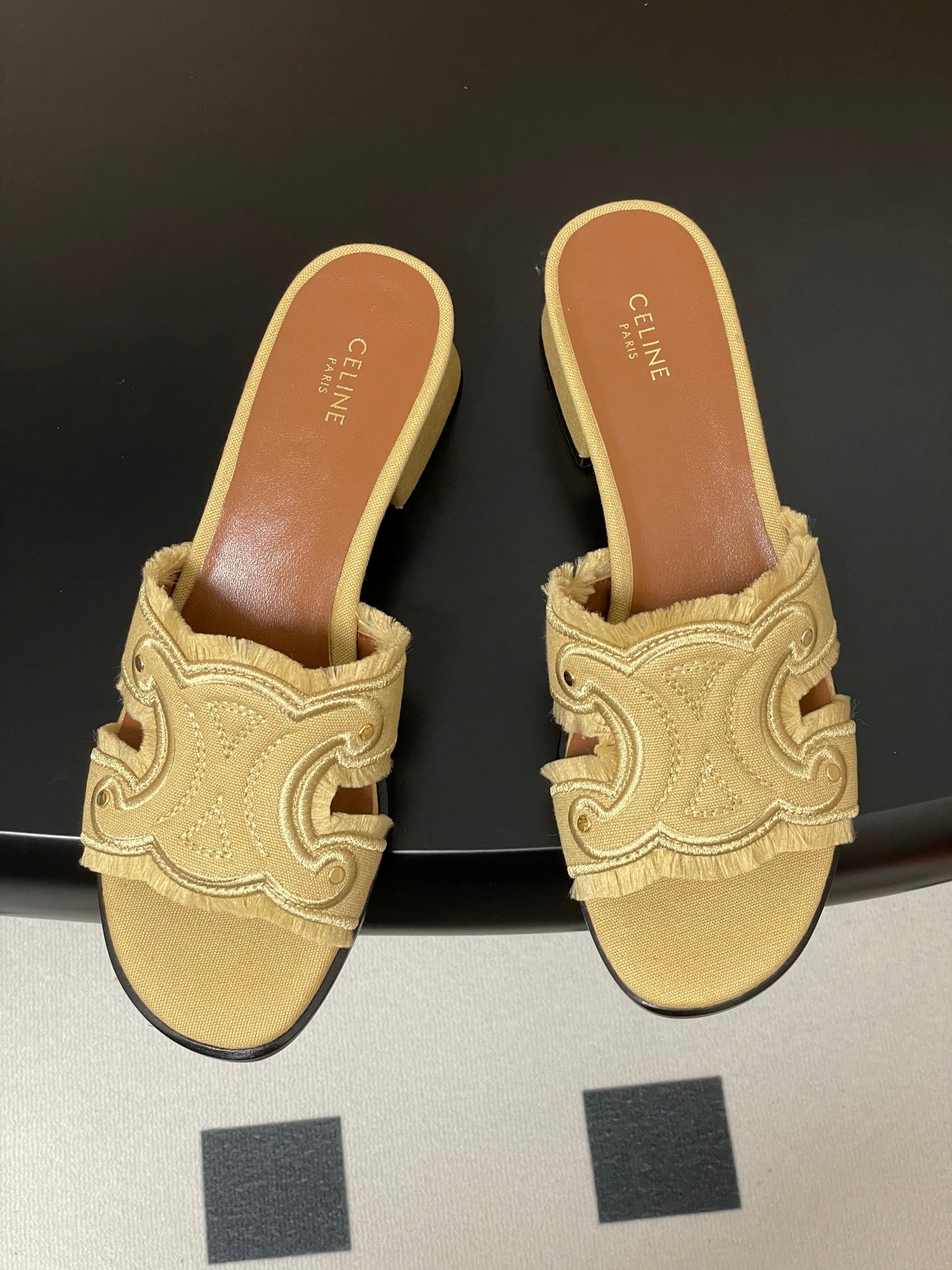 CL Marina Fringed Mule 40mm In Caramel Denim 319737