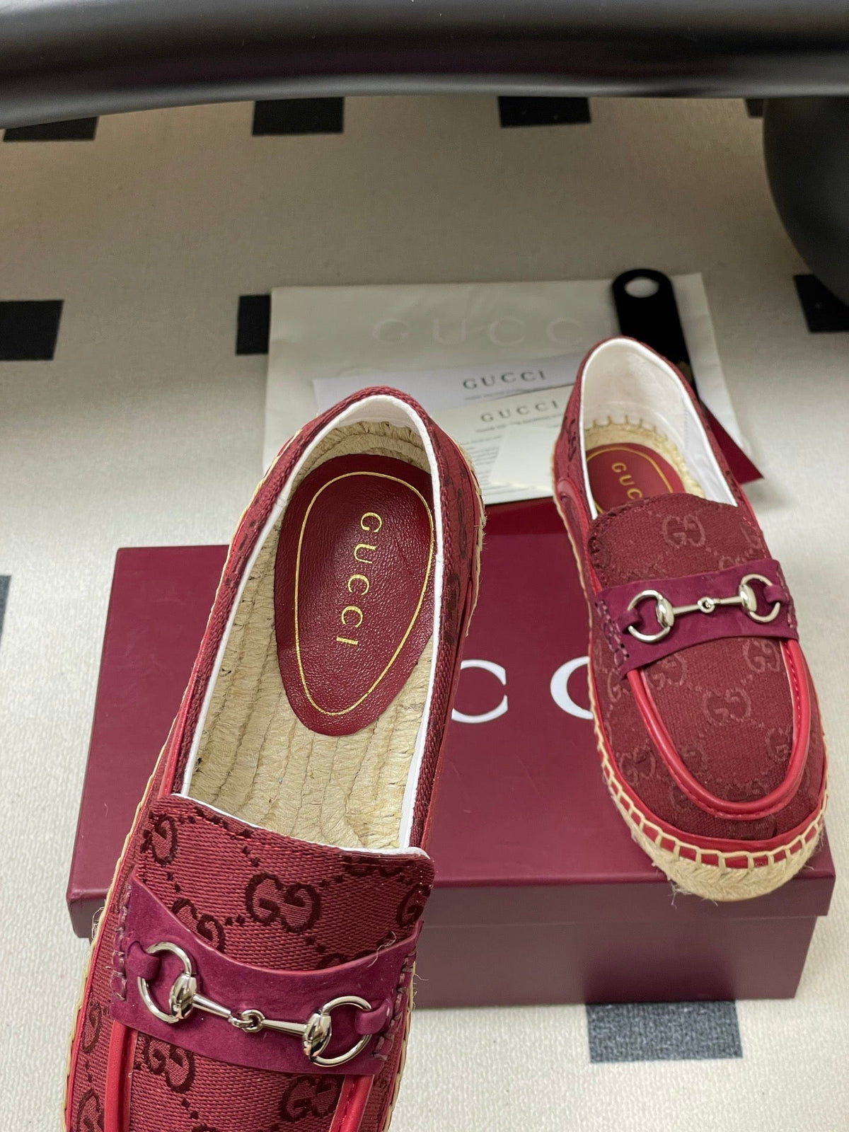 GG 26ss Slip-on Loafers Red Double G Canvas 593493