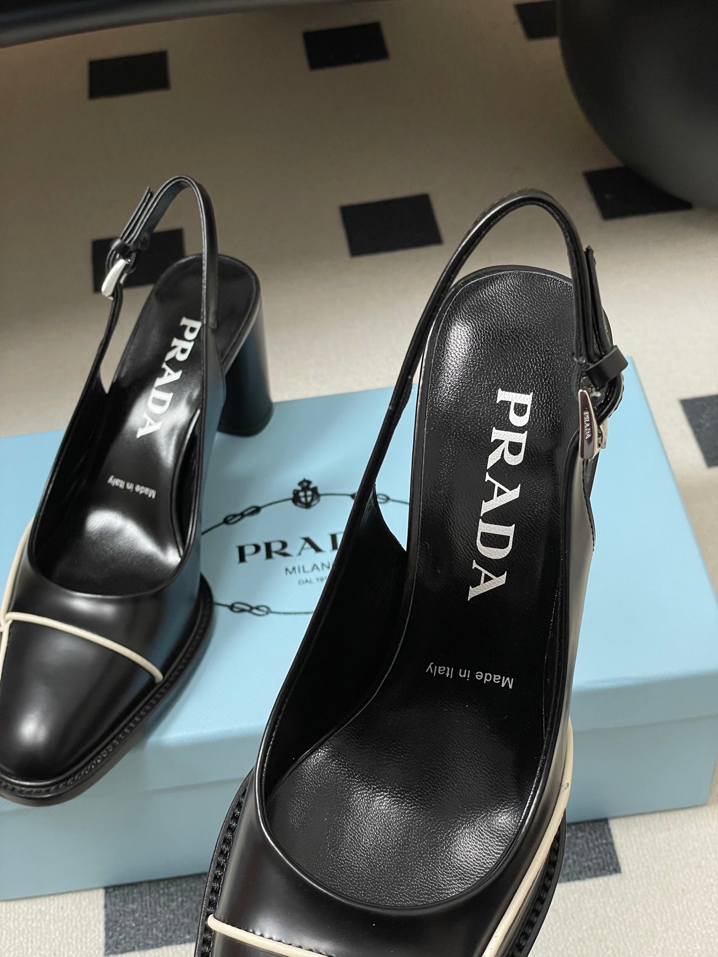 PRA 26SS Slingback 70 Black White Cowhide 593846