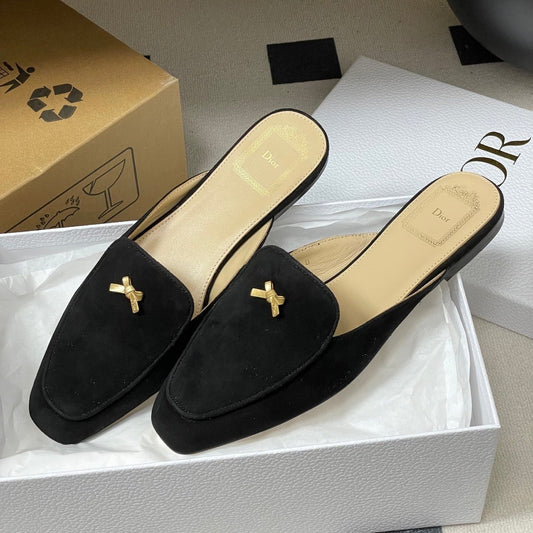 CD 26 Bow Mules Black Beige Suede Cowhide 632595