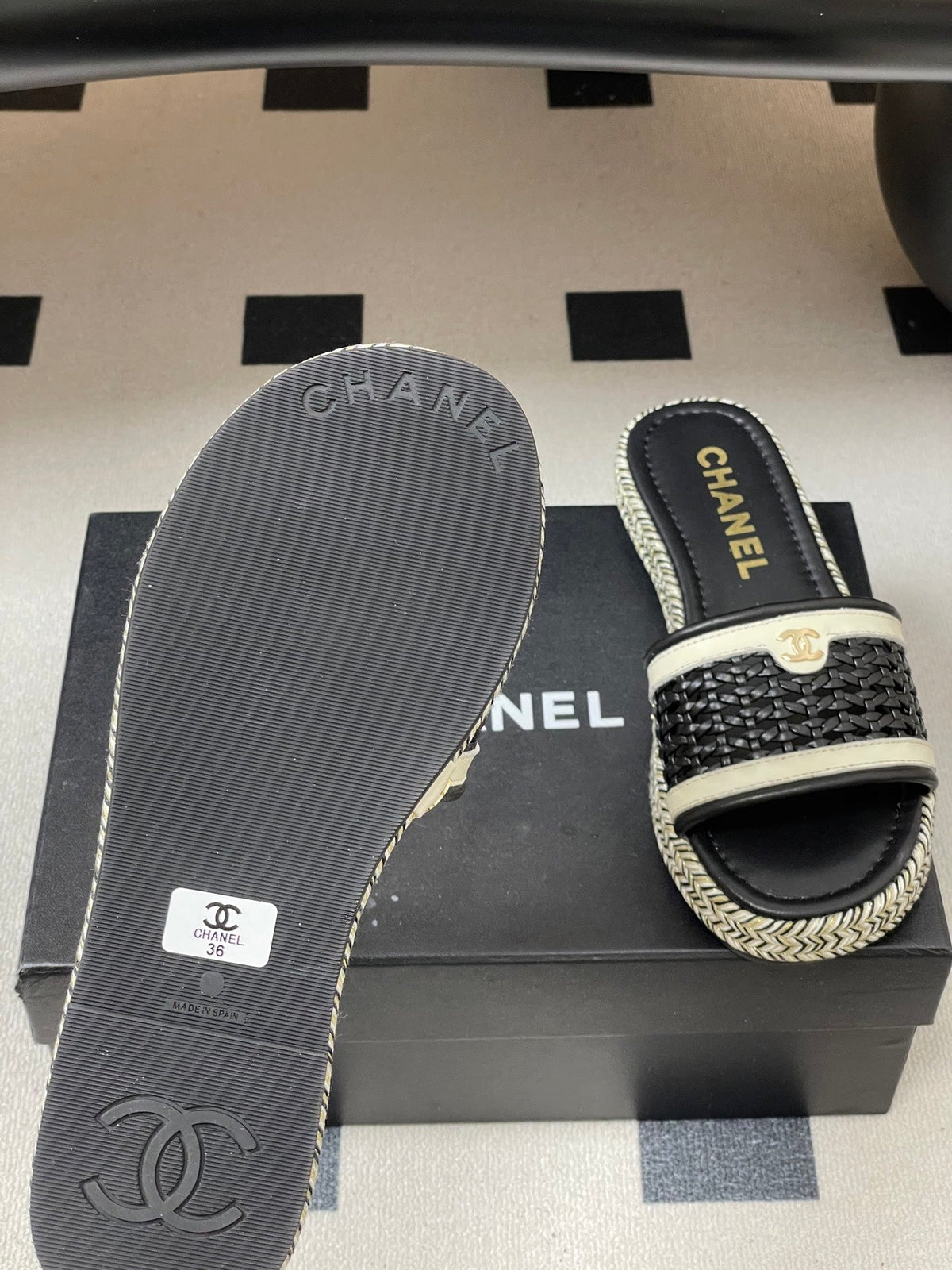 CC 26s Platform Slippers Black Cowhide 649461