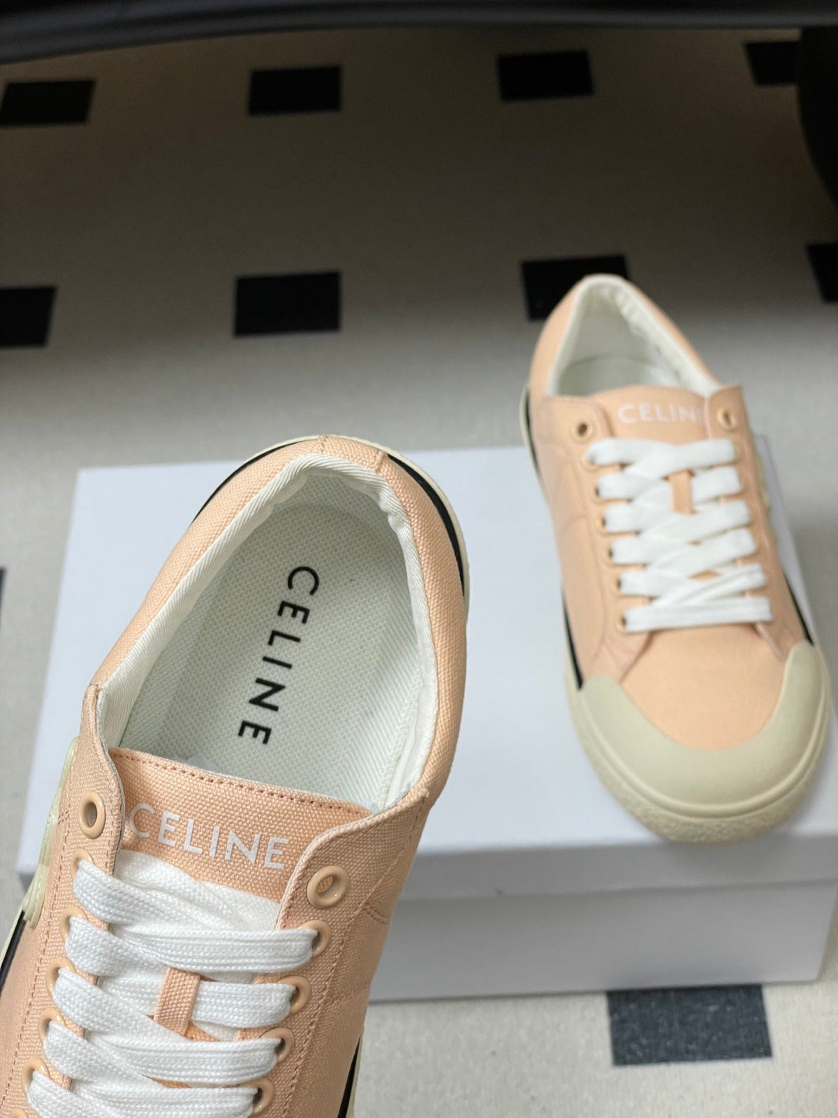 Celine Alan Sneakers Light Pink Ivory Canvas Rubber 701714
