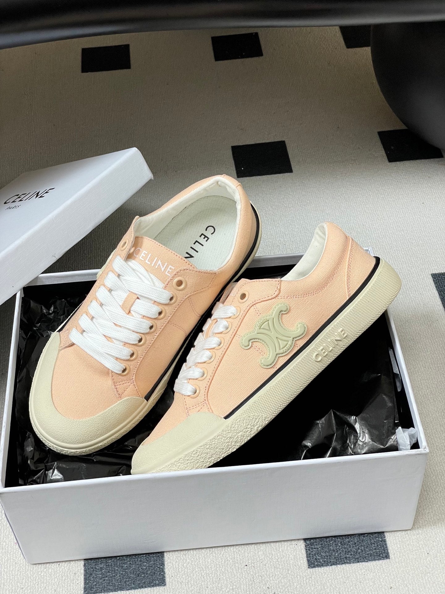 Celine Alan Sneakers Light Pink Ivory Canvas Rubber 701714