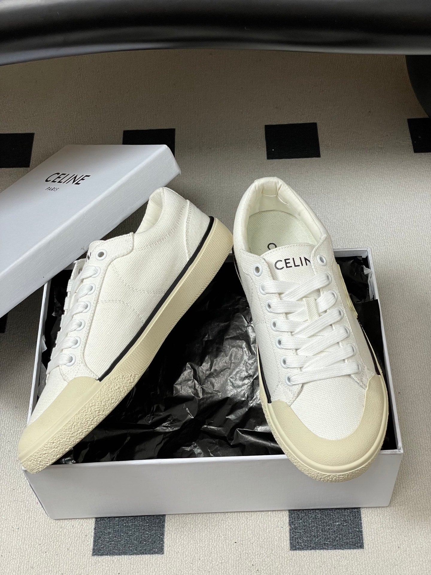 Celine Alan Sneakers White Ivory Canvas Rubber 701717