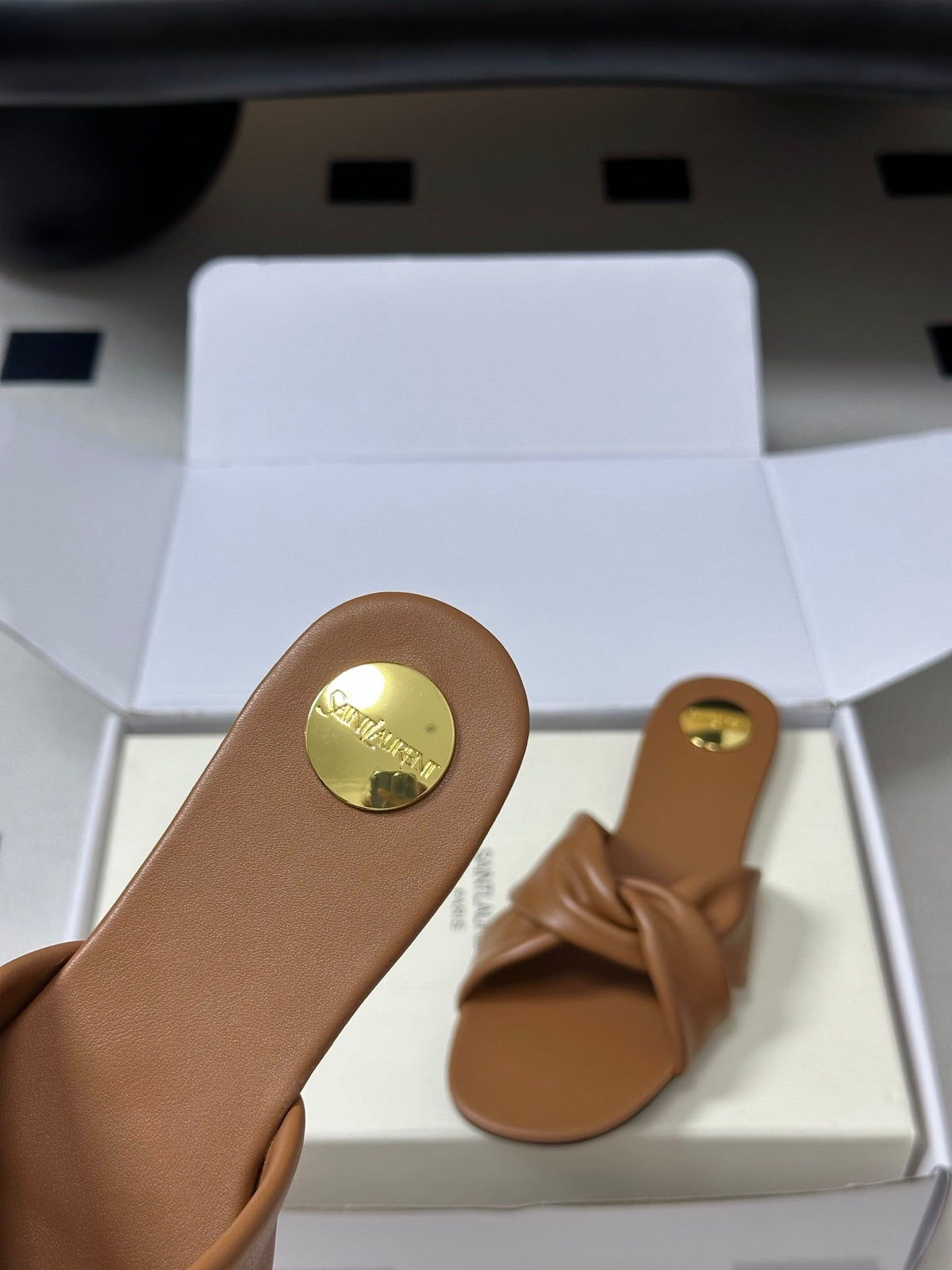 YSL Franciane Mules Tan Brown Cowhide 835165