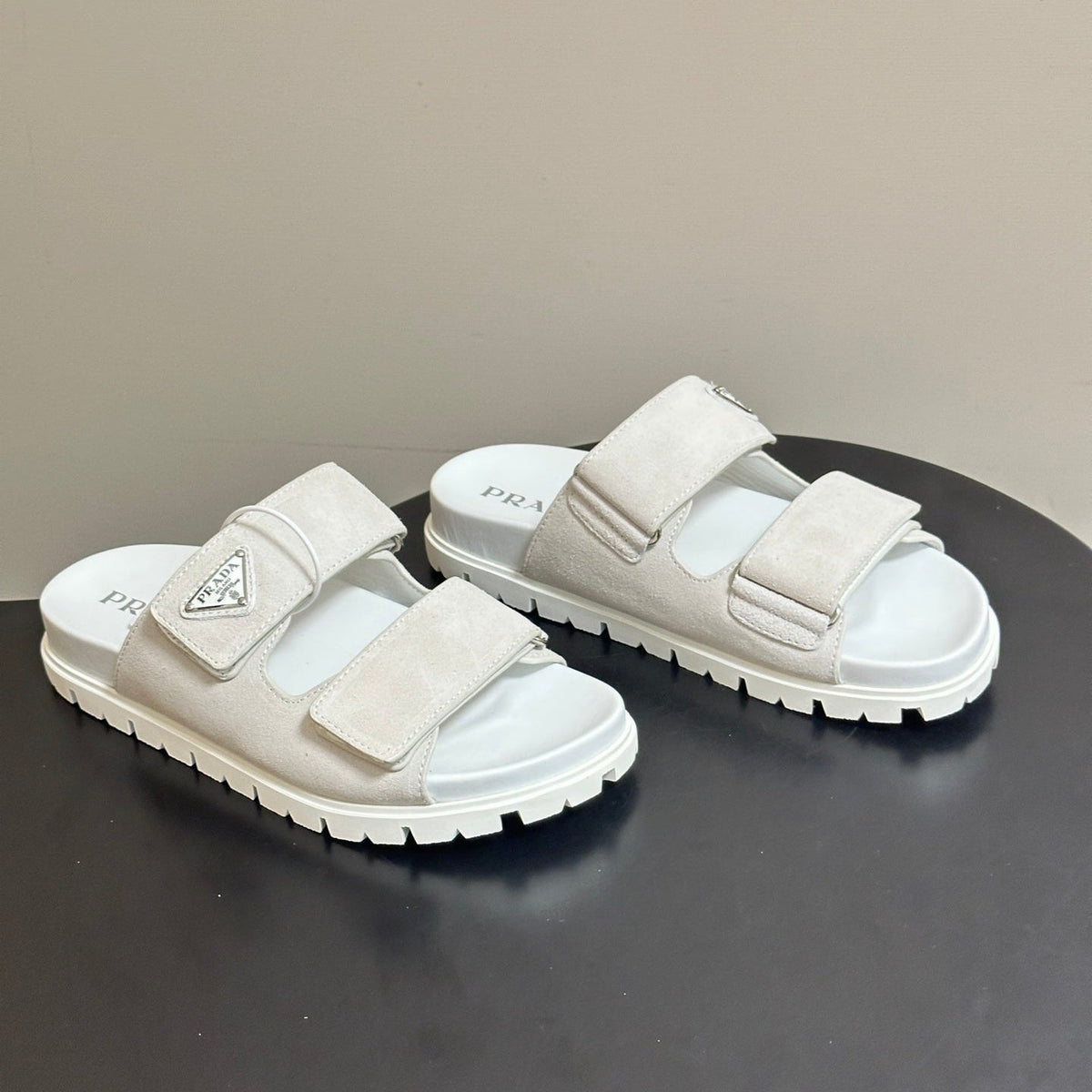 Prada 26s Band Sandals White Suede 834764