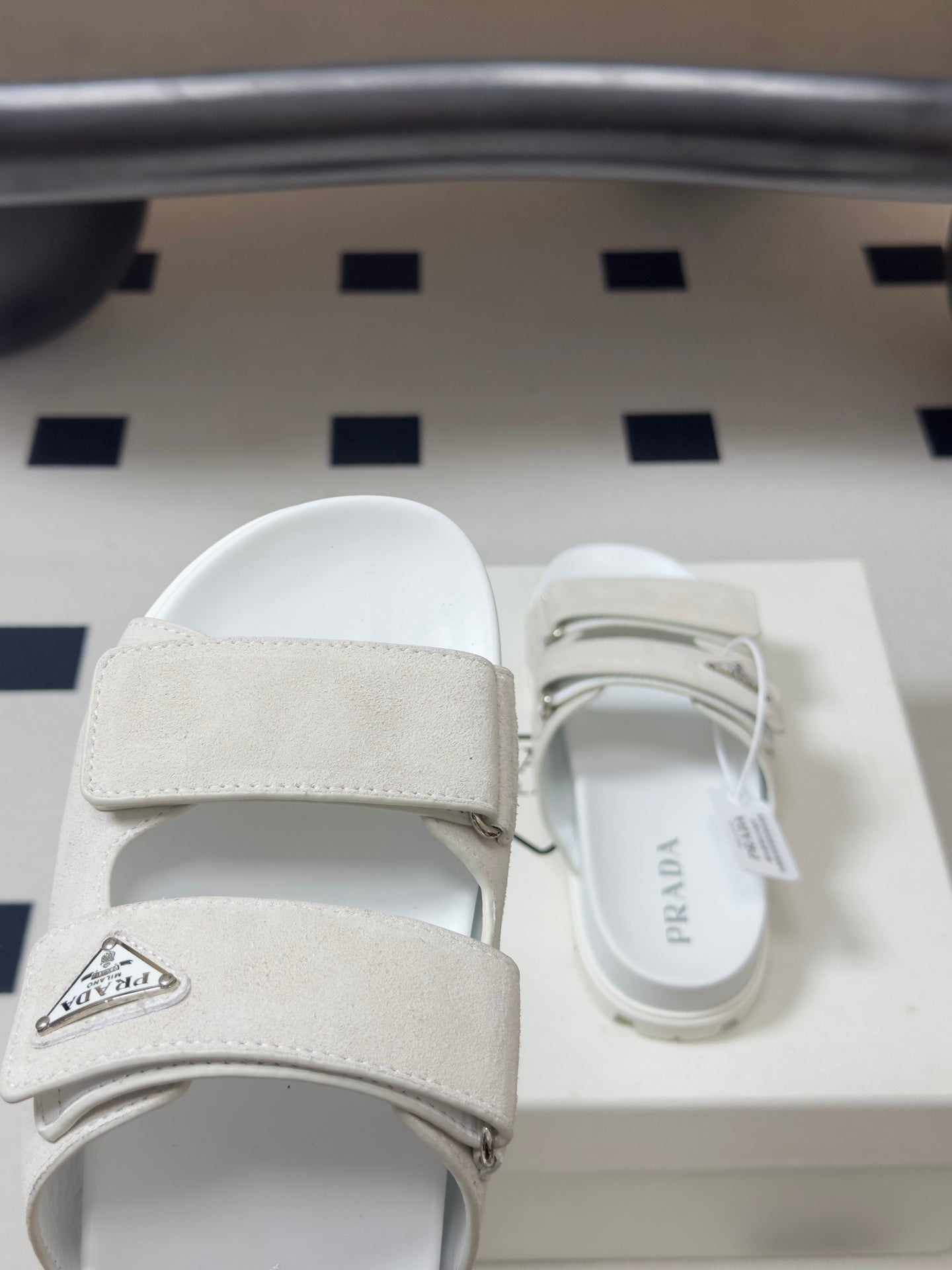Prada 26s Band Sandals White Suede 834764