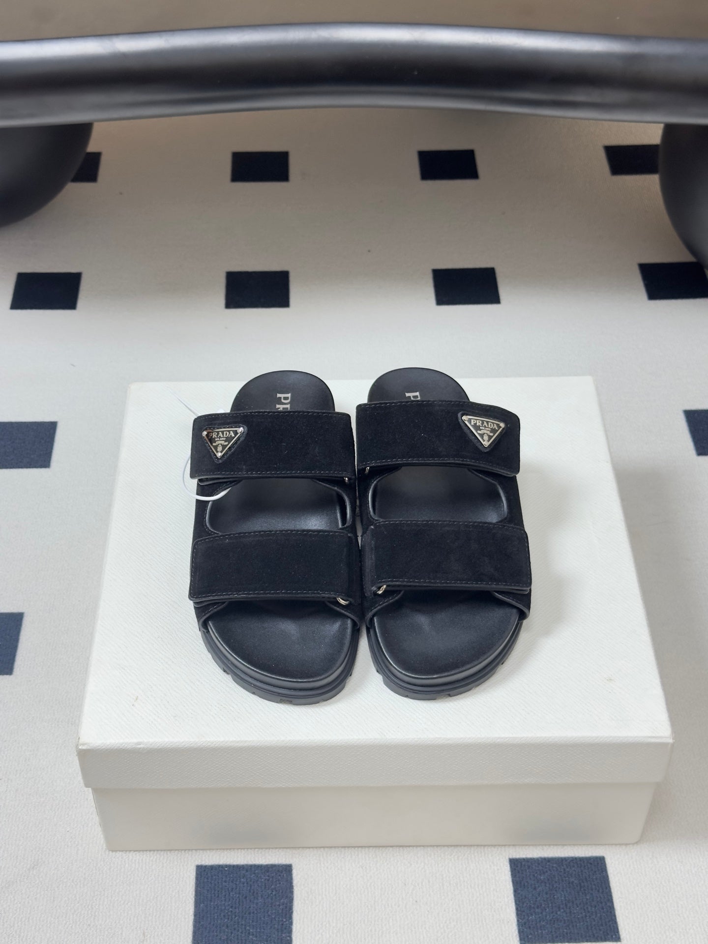 Prada 26s Band Sandals Black Suede 834765