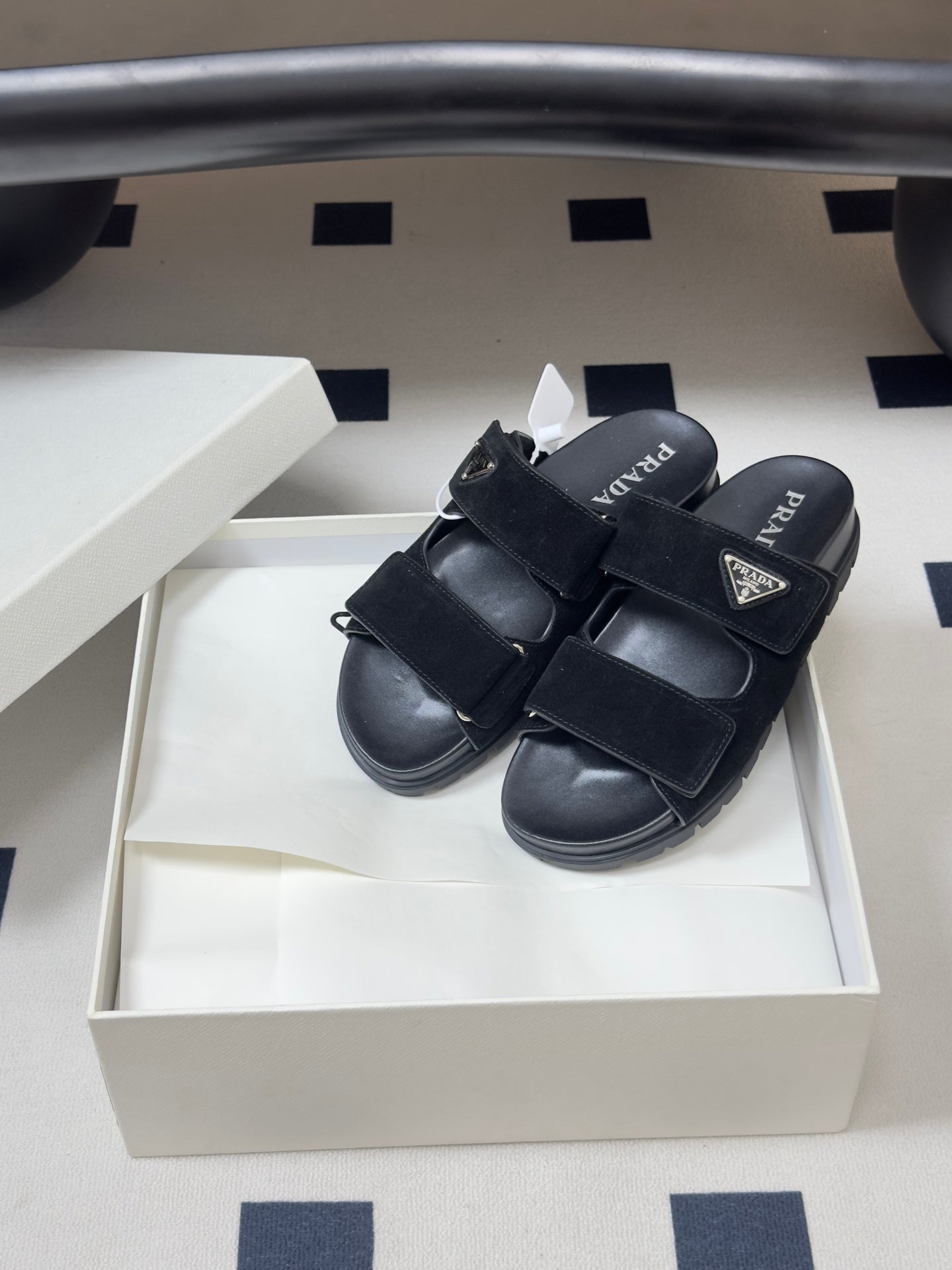 Prada 26s Band Sandals Black Suede 834765