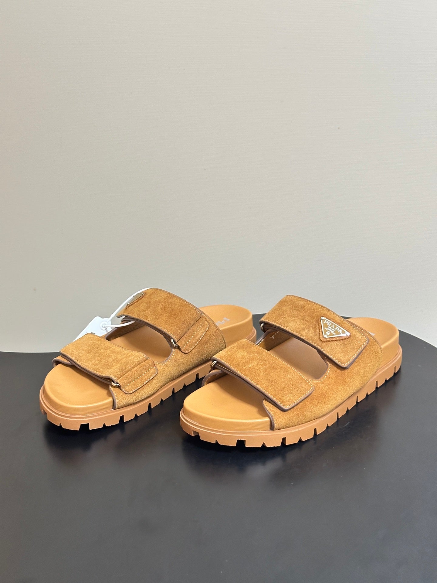 Prada 26s Band Sandals Tan Brown Suede 834766