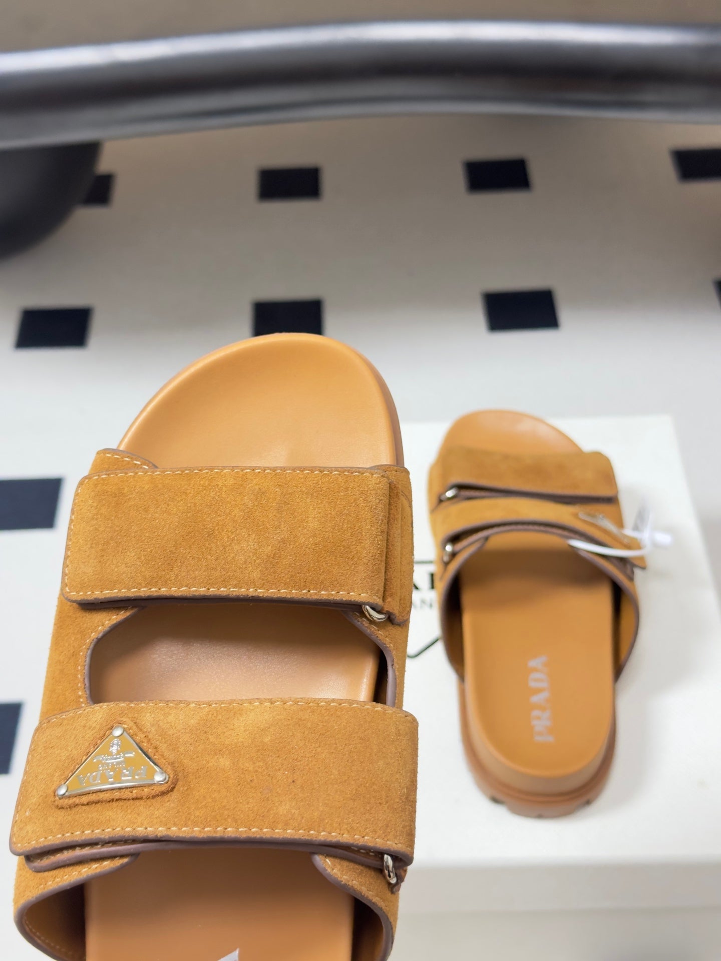 Prada 26s Band Sandals Tan Brown Suede 834766