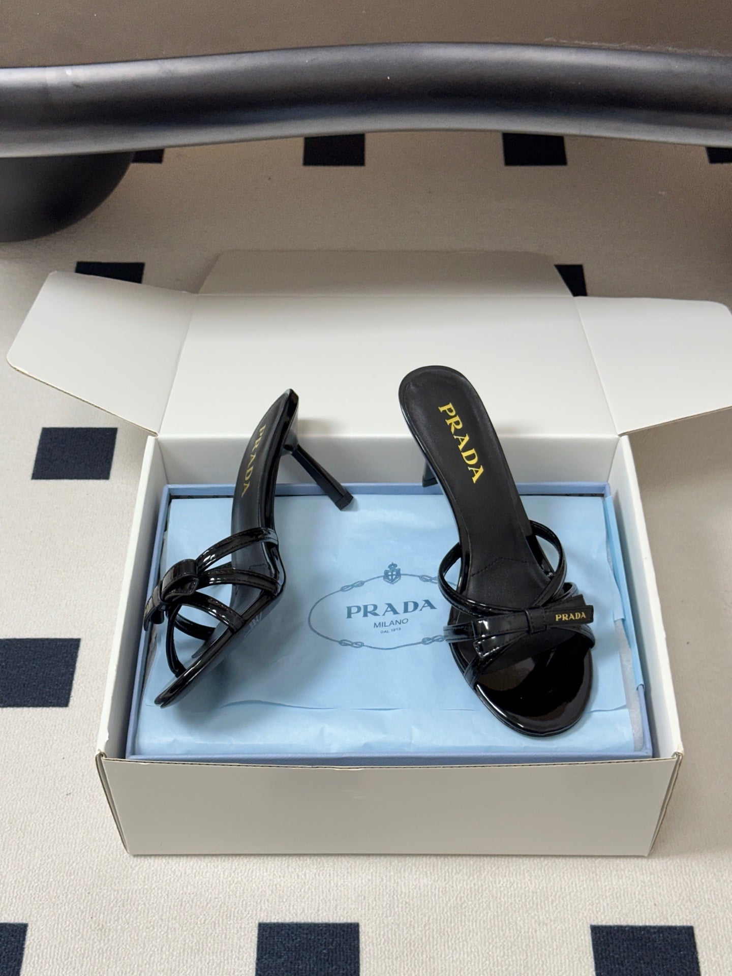 Prada Open-Toe Sandal 7.5cm Black Patent Leather 834807