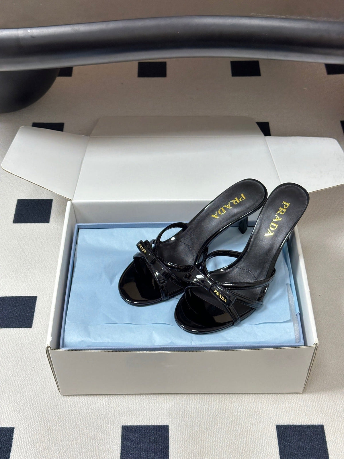 Prada Open-Toe Sandal 7.5cm Black Patent Leather 834807