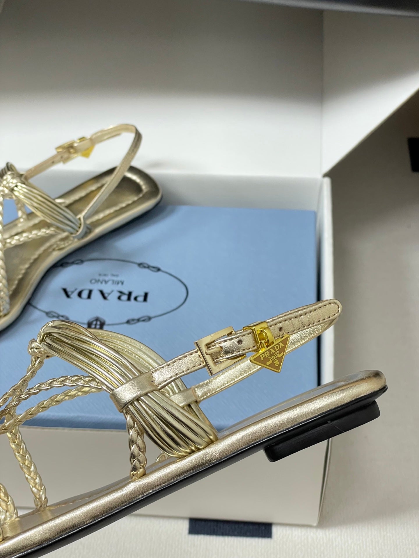 Prada Strappy Flat Sandals Gold Sheepskin 834809